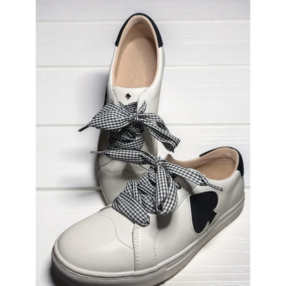 Kate Spade Fez Women's Leather Sneakers White/Blk Size 10 EUC